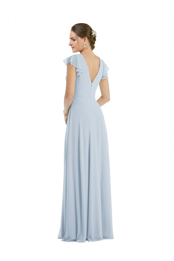 Flutter Sleeves Bateau Neck Chiffon Sea Glass Long Formal Dress