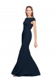 Sleeveless Boat Neck Stretch Crepe Dark Navy Long Formal Dress