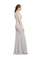 Sleeveless Boat Neck Stretch Crepe Dark Navy Long Formal Dress