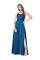 Sleeveless Cowl Neck Silky Satin Peacock Blue Long Formal Dress