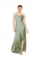 Sleeveless Cowl Neck Silky Satin Smoke Green Long High Low Formal Dress