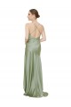 Sleeveless Cowl Neck Silky Satin Smoke Green Long High Low Formal Dress