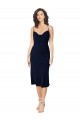 Sleeveless Cowl Neck Silky Satin Dark Navy Midi Length Formal Dress