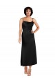 Sleeveless Cowl Neck Silky Satin Black Tea Length Formal Dress