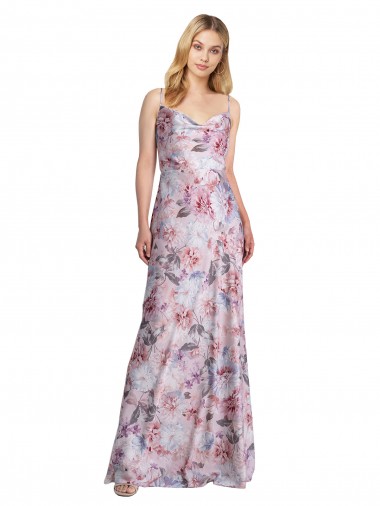 Affordable Sleeveless Cowl Neck Stretch Satin & Floral Long Formal Dress UK