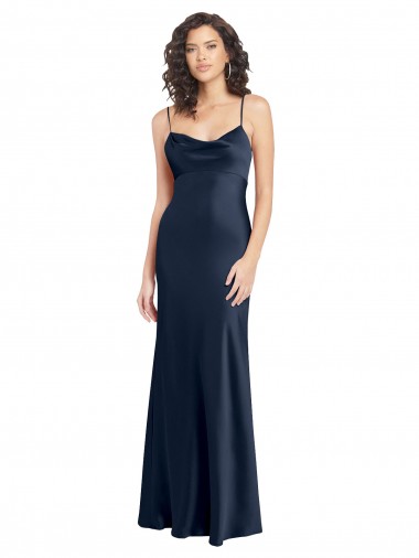 Affordable Sleeveless Cowl Neck Stretch Satin Dark Navy Long Black Tie Formal Dress UK