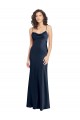 Sleeveless Cowl Neck Stretch Satin Dark Navy Long Black Tie Formal Dress
