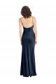 Sleeveless Cowl Neck Stretch Satin Dark Navy Long Black Tie Formal Dress