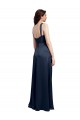 Sleeveless Cowl Neck Stretch Satin Dark Navy Long Formal Dress