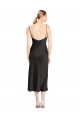 Sleeveless Cowl Neck Stretch Satin Black Midi Length Formal Dress