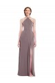 Sleeveless Halter Neck Chiffon Dusty Rose Long Formal Dress