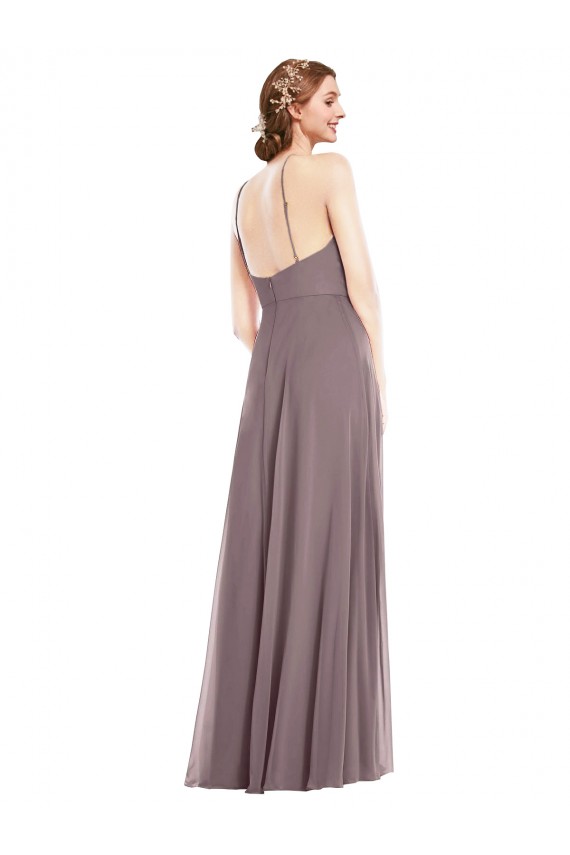 Sleeveless Halter Neck Chiffon Dusty Rose Long Formal Dress