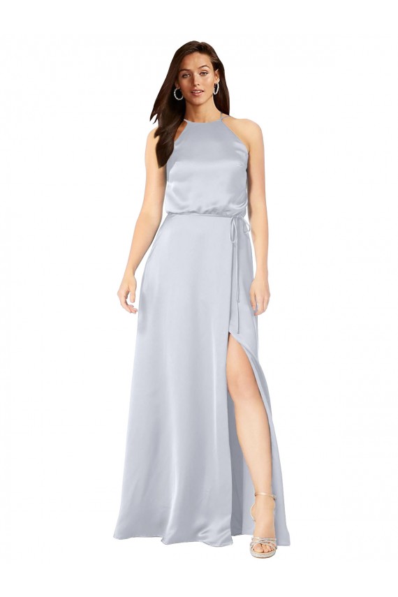 Sleeveless Halter Neck Silky Satin Fog Long Formal Dress