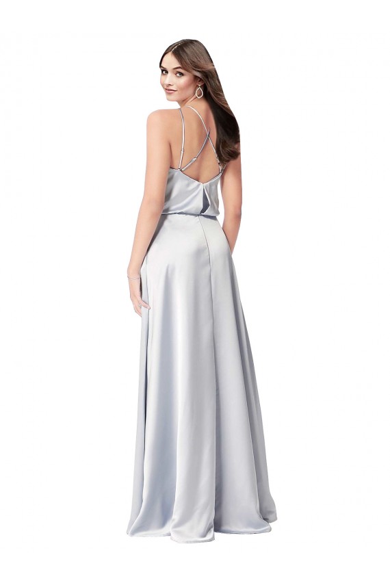 Sleeveless Halter Neck Silky Satin Fog Long Formal Dress