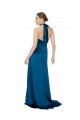 Sleeveless Halter Neck Silky Satin Peacock Blue Long Formal Dress