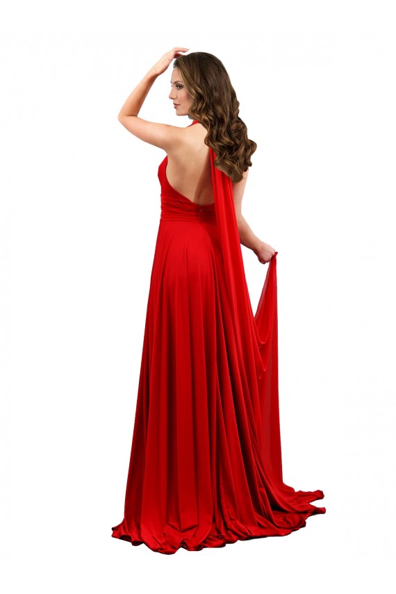 Sleeveless Halter Neck Spandex Red Long Formal Dress