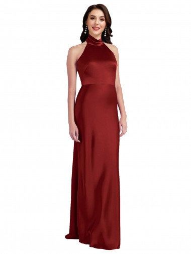 Affordable Sleeveless Halter Neck Stretch Satin Burgundy Long Black Tie Formal Dress UK