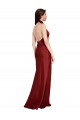 Sleeveless Halter Neck Stretch Satin Burgundy Long Black Tie Formal Dress