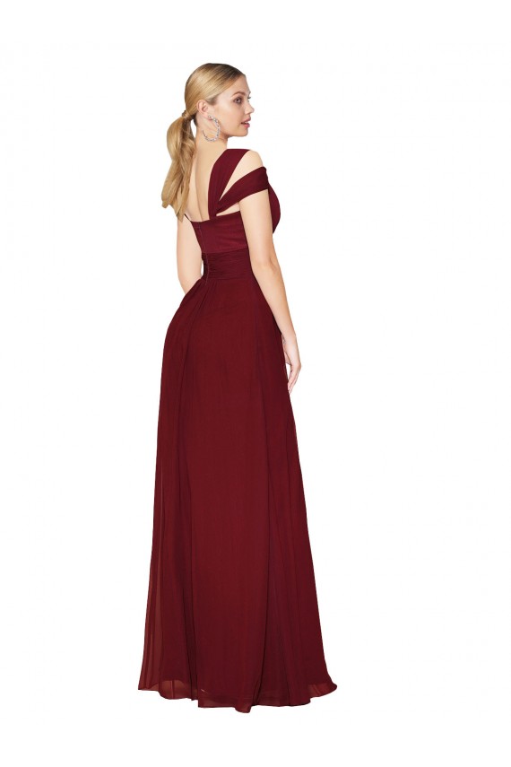Sleeveless High Neck Chiffon Burgundy Long Formal Dress