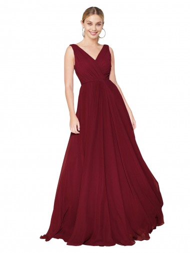 Affordable Sleeveless High Neck Chiffon Burgundy Long Formal Gowns UK