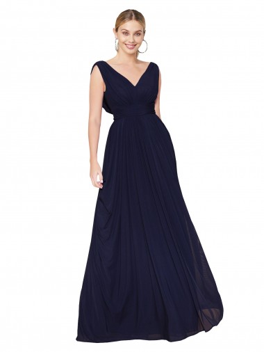 Affordable Sleeveless High Neck Chiffon Dark Navy A-Line Long Formal Dress UK