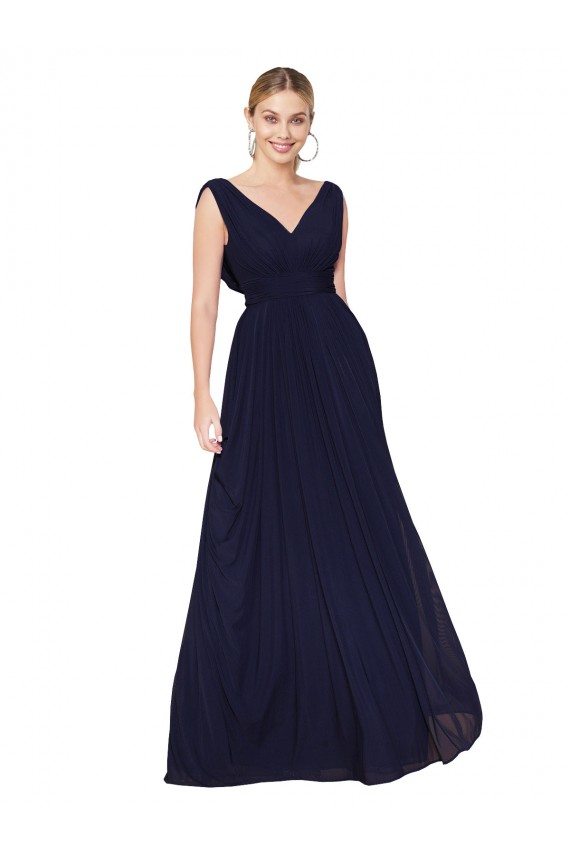 Sleeveless High Neck Chiffon Dark Navy A-Line Long Formal Dress