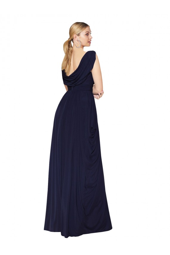 Sleeveless High Neck Chiffon Dark Navy A-Line Long Formal Dress