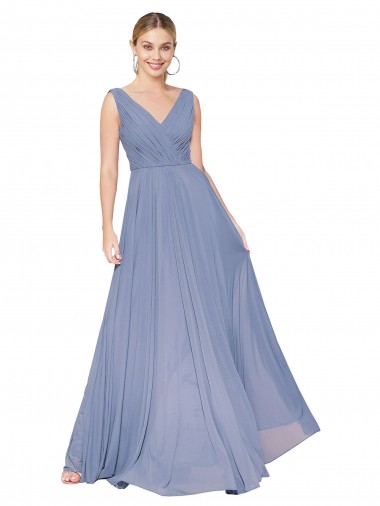 Affordable Sleeveless High Neck Chiffon Dusty Blue Long Formal Dress UK