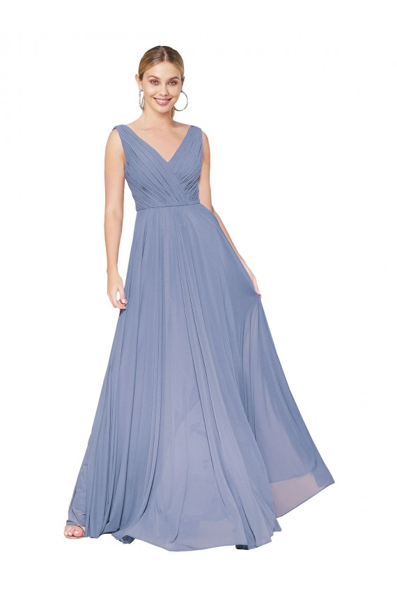 Sleeveless High Neck Chiffon Dusty Blue Long Formal Dress