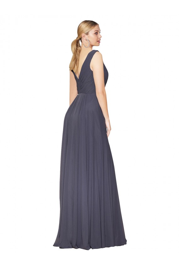 Sleeveless High Neck Chiffon Dusty Blue Long Formal Dress