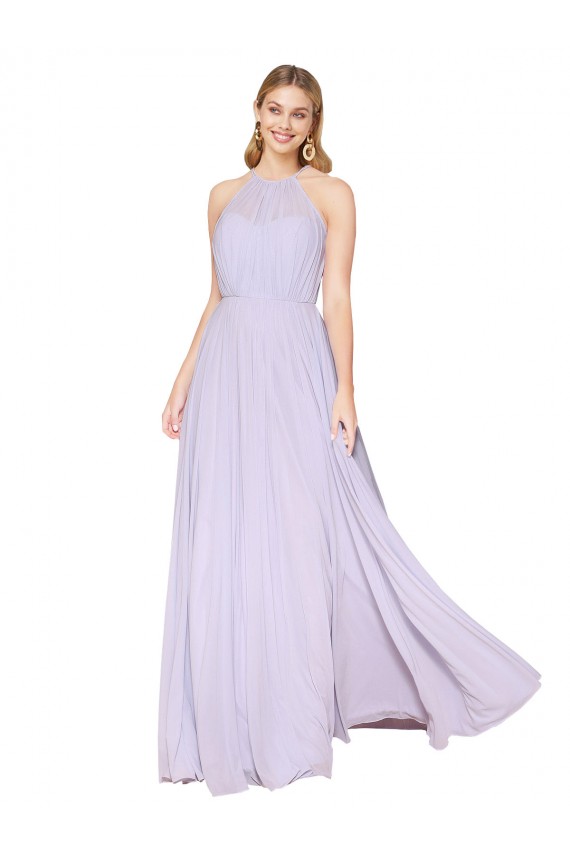 Sleeveless High Neck Chiffon Lilac Long Formal Dress