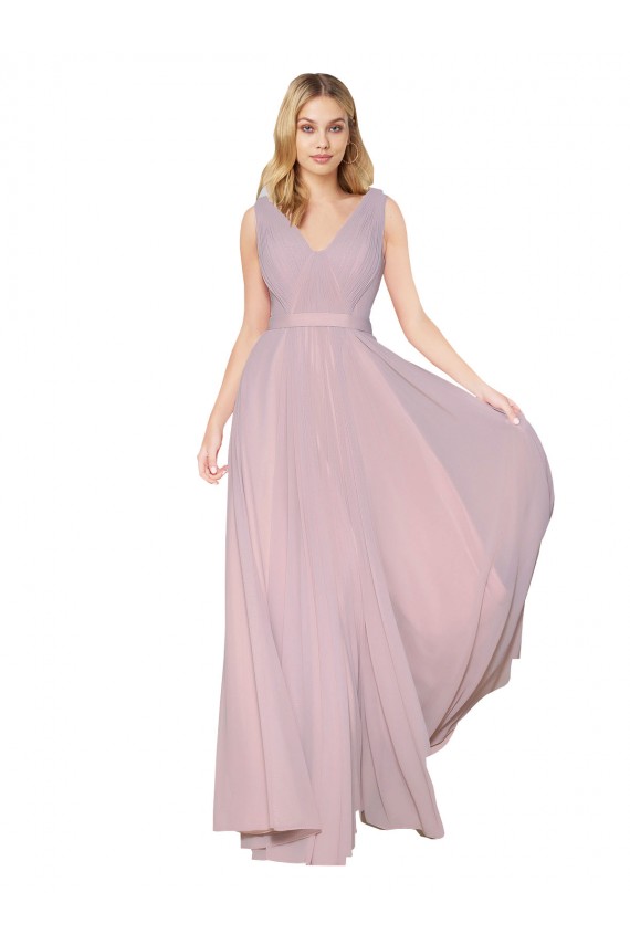 Sleeveless High Neck Chiffon Primrose Long Formal Dress