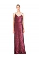 Sleeveless High Neck Sequin Burgundy Long Formal Dress