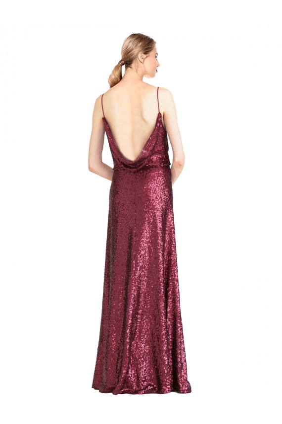 Sleeveless High Neck Sequin Burgundy Long Formal Dress