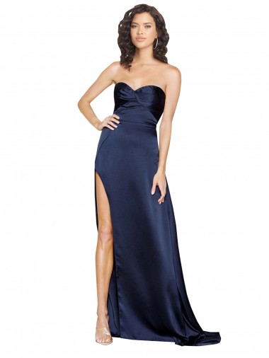 Affordable Sleeveless High Neck Silky Satin Sapphire Long Formal Dress UK