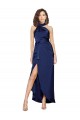 Sleeveless High Neck Silky Satin Sapphire Long High Low Formal Dress