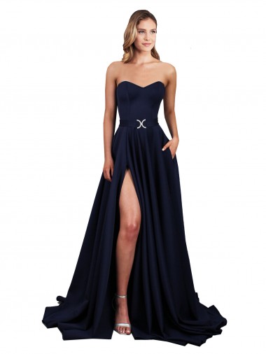Affordable Sleeveless High Neck Stretch Crepe Dark Navy Long Formal Gowns UK