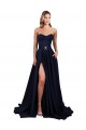 Sleeveless High Neck Stretch Crepe Dark Navy Long Formal Gowns