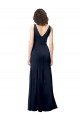 Sleeveless High Neck Stretch Crepe Dark Navy A-Line Long Formal Dress