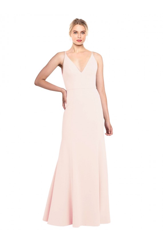 Sleeveless High Neck Stretch Crepe Pink Long Formal Dress