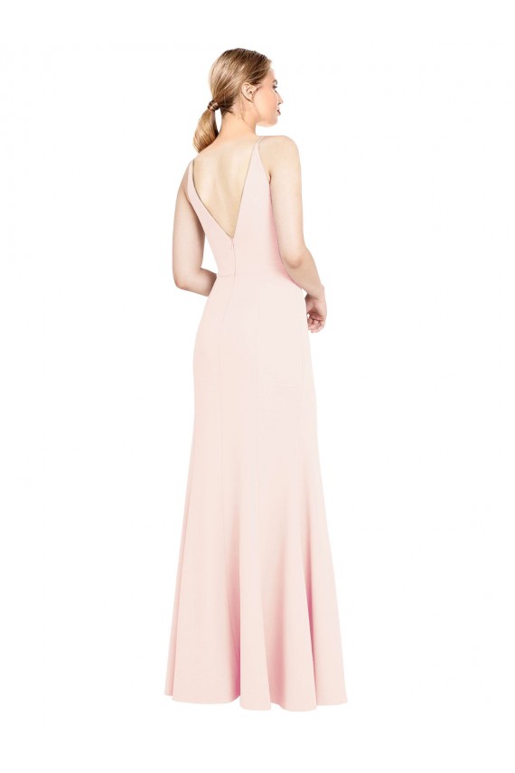 Sleeveless High Neck Stretch Crepe Pink Long Formal Dress