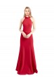 Sleeveless High Neck Stretch Crepe Red A-Line Long Formal Dress