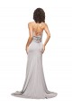Sleeveless High Neck Stretch Satin Sweep Train Formal Dress