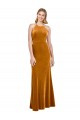 Sleeveless High Neck Stretch Velvet Gold Long Formal Dress
