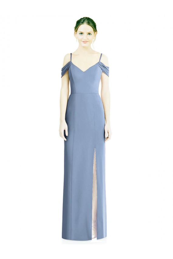 Cold Shoulder Jewel Chiffon Dusty Blue Long Formal Dress