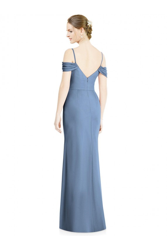 Cold Shoulder Jewel Chiffon Dusty Blue Long Formal Dress