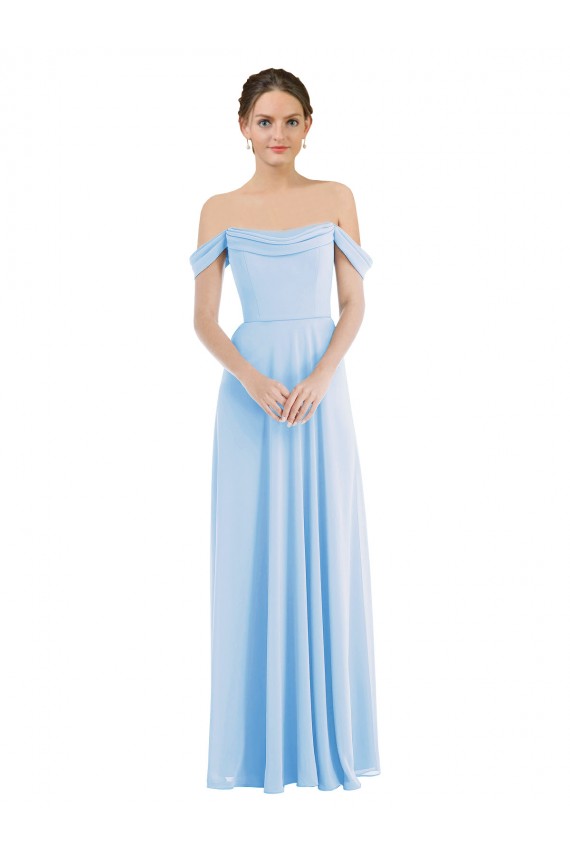 Sleeveless Off the Shoulder Chiffon Light Sky Blue Long Formal Dress