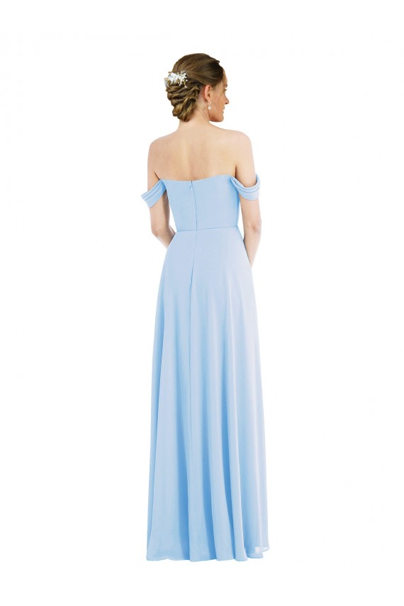 Sleeveless Off the Shoulder Chiffon Light Sky Blue Long Formal Dress