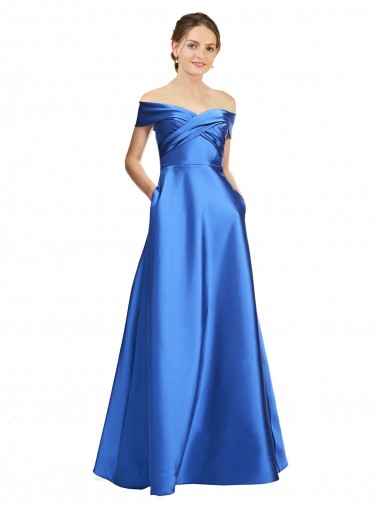 Affordable Sleeveless Off the Shoulder Satin Long Black Tie Formal Dress UK