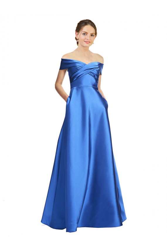 Sleeveless Off the Shoulder Satin Long Black Tie Formal Dress